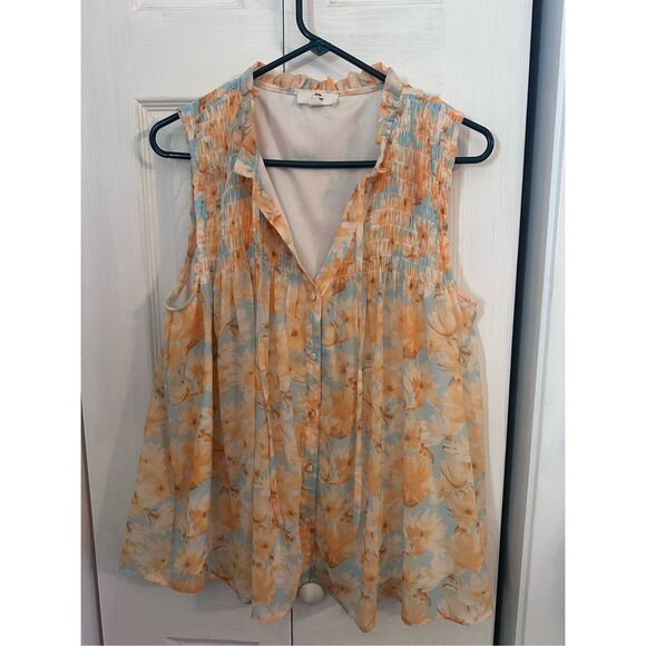 Entro Women's Floral Sleeveless Tie-Neck Boho Blouse Multicolor Size Large - Picture 10 of 10